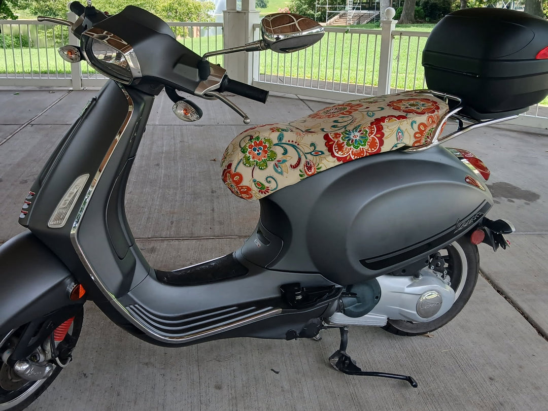 READY TO SHIP!  Vespa Sprint / Primavera Ecru with Floral SEAT COVER - Beat The Heat!!
