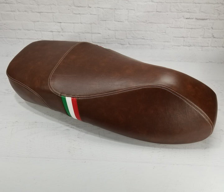 Vespa GTS 250 300 Seat Cover Whiskey Brown, Italian Stripe option