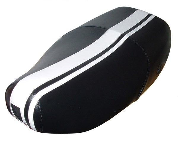 Vespa LX 50 / 150 Seat Cover Black with Dual Racing Stripes